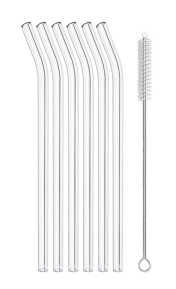 6 Pailles Coudées en Verre + Goupillon Westmark