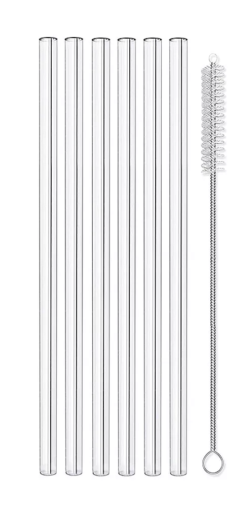 6 Pailles Droites en Verre + Goupillon Westmark