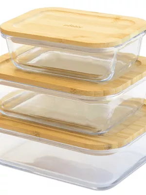 Boîte hermétique Verre Rectangulaire avec Couvercle Bambou Pebbly