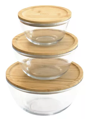 Boîte hermétique verre ronde avec Couvercle Bambou Pebbly