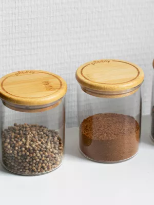 Pots à épices verre & couvercle Bambou Pebbly