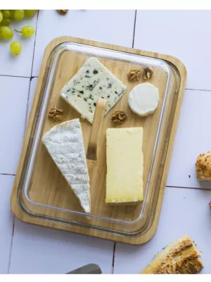 Plateau à Fromage en Verre & Bambou Pebbly