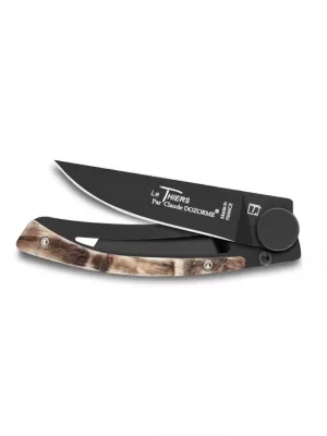 Couteau de poche Manche Corne de Bélier lame noire Liner Lock Le Thiers Claude Dozorme