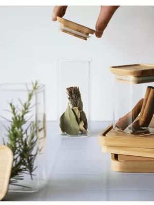 Lot de 2 Boîtes à épices Verre et Bambou Pebbly