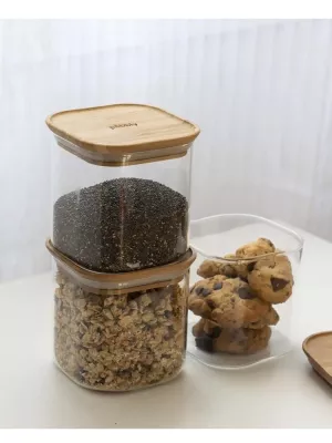 Lot de 2 Boîtes à épices Verre et Bambou Pebbly