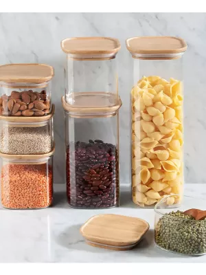 Lot de 2 Boîtes à épices Verre et Bambou Pebbly