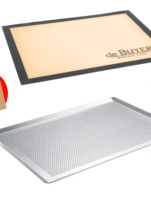 Produit Lot plaque à pâtisserie perforée + Tapis de cuisson perforé De Buyer Image