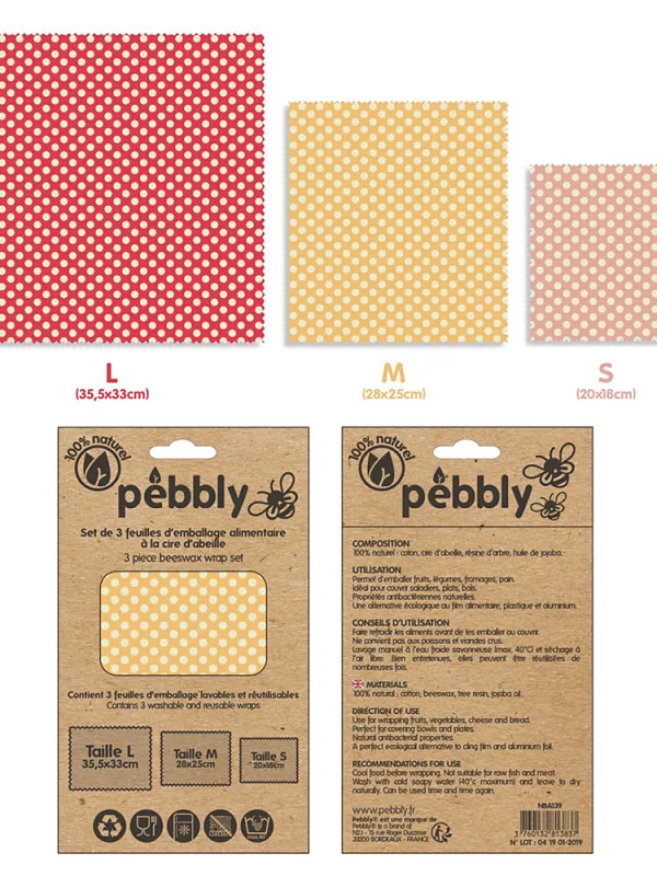 Produit Set 3 Feuilles d'Emballage Alimentaire Cire d'Abeille Pebbly Image