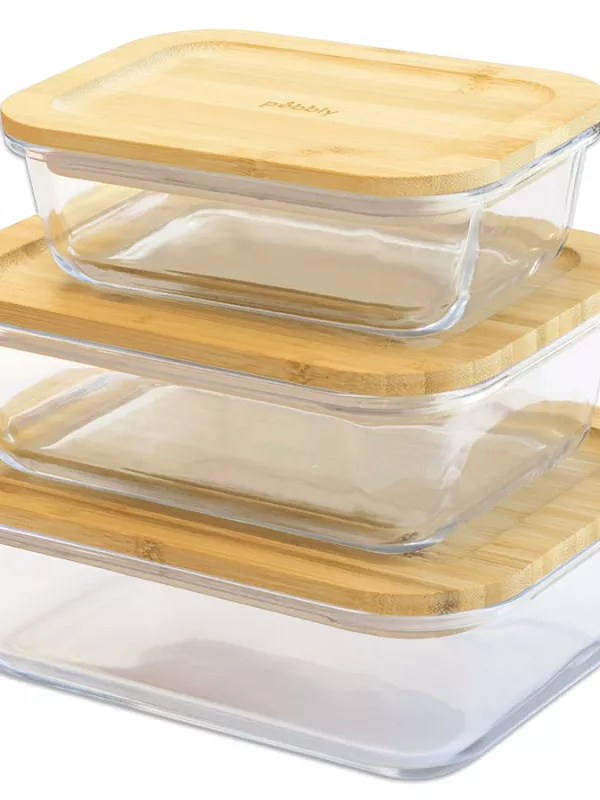 Produit Set de 3 Boîtes Empilables en Verre Couvercle Bambou Pebbly Image