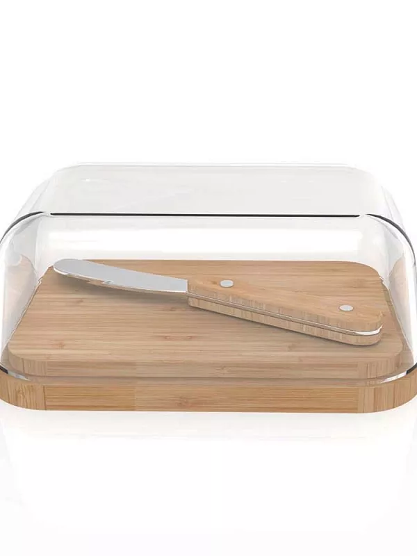 Produit Beurrier en Verre & Bambou avec Tartineur Pebbly Image